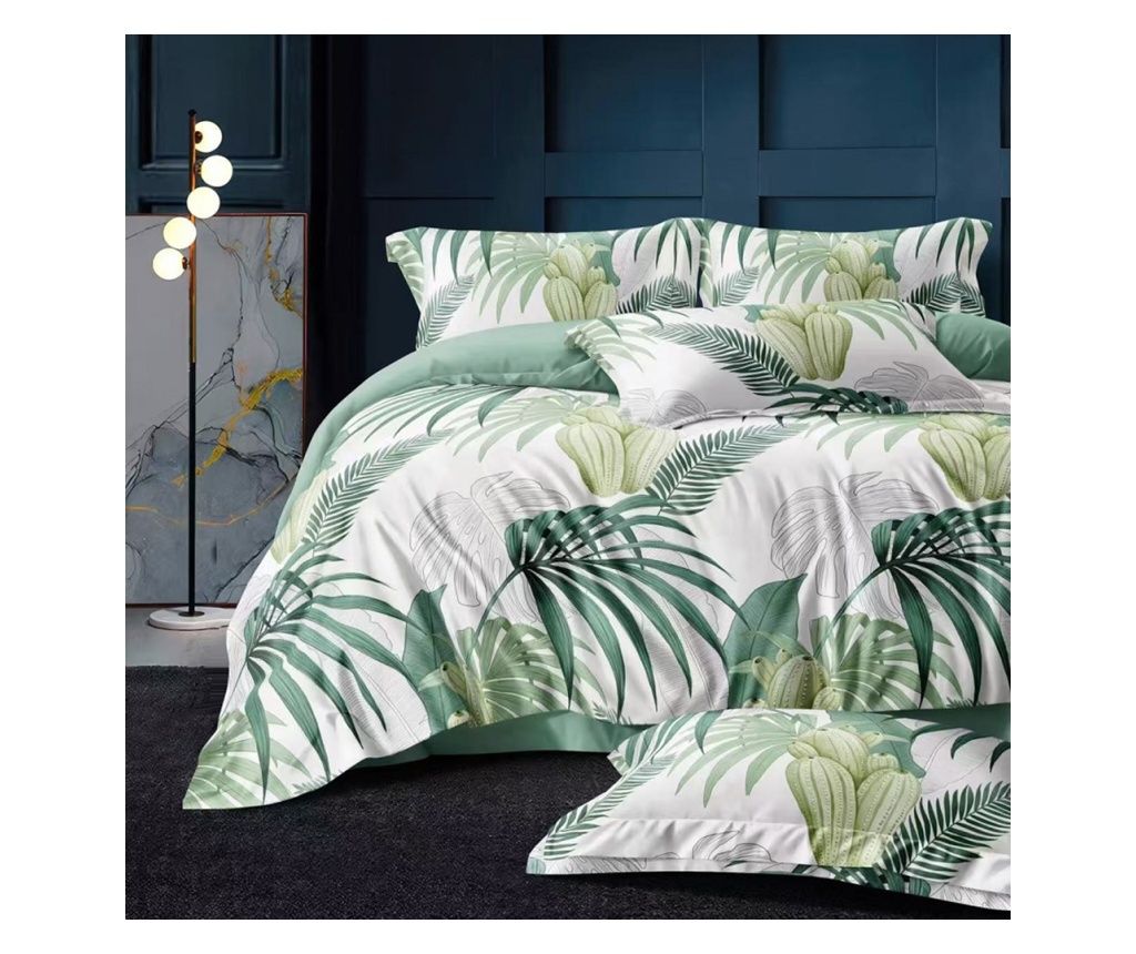 Lenjerie de pat matrimonial cu husa de perna patrata, Reus, bumbac mercerizat, multicolor