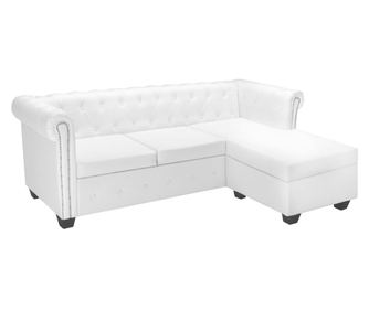 L-alakú Chesterfield kanapé Műbőr Fehér