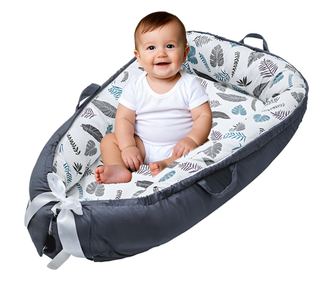 Cosulet Bebelusi pentru Dormit tip Baby Nest, cu Doua Fete, 0-24 Luni, 90x55cm,  Alb/Gri - Gray