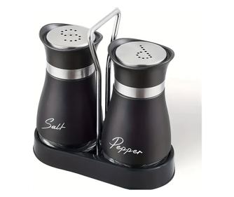 2 darabos só- és borsszóró készlet elegáns rozsdamentes acél állvánnyal, fekete ABYZ™ - Praktikus és modern konyhai kiegészítők