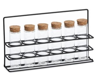 Σετ δοχείου αποθήκευσης μπαχαρικών Zeller, γυάλινο/μεταλλικό, 28,5x5x15 cm, 55 ml, διαφανές/μαύρο