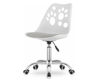 Forgó irodai szék, forgatható, 360°-ban elforgatható, PP, krómozott fémváz, állítható magasságú, ülőhely Eco-bőr párnával, fehér