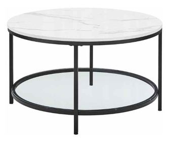 Στρογγυλό Τραπέζι Καφέ Mercaton με Ράφι Αποθήκευσης από Γυαλί, Μεταλλική Δομή, Επιφάνεια PAL, 80 x 45.5 cm, Λευκό με Μαύρο
