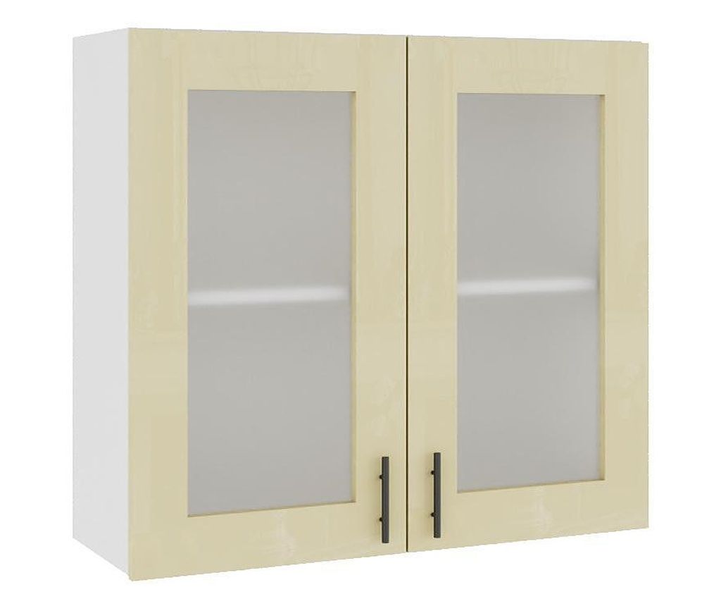 Kitchen Wall Cabinet with Display, Sani Glamur, 80x32x72 cm, Glossy Beige