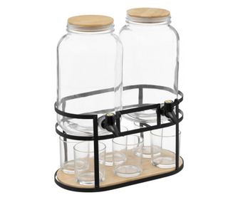 Set 2 borcane Limonda Stokland, sticla, 3.3 litri, suport metal, 6 pahare, 36 x 20 x H 41,5 cm