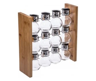 Zestaw 12 pojemników na przyprawy Atlas Bamboo, stojak drewniany, 29,2x9xH29 cm