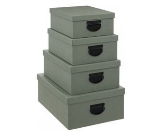 Комплект от 4 кутии за съхранение Sorter Green, картонени, с капак,  28 x 22 x  11 , 30,5 x 24 x  12,5 , 35 x 26 x  14 , 39,5 x