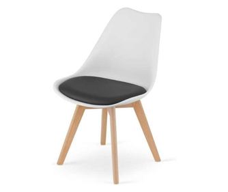 Mercaton szék, skandináv stílus, bükkfa lábakkal, PP ülőrésszel és műbőr párnával, 49 x 43 x 82 cm, fehér