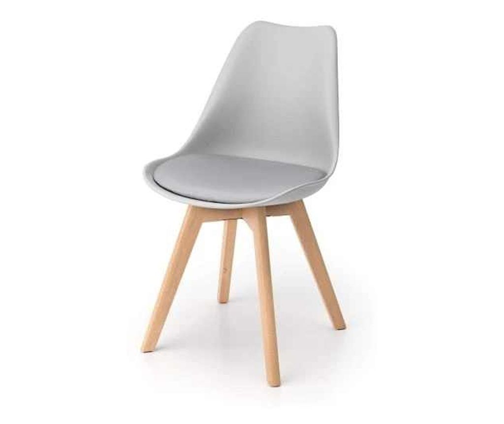 Scaun Mercaton, Stil Scandinav, cu Picioare din Lemn de Fag, Sezut din PP si Perna din Piele Ecologica, 49 x 43 x 82 cm, Gri