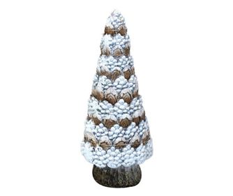 Karácsonyi dekoráció, kerámia, fenyő, fehér és barna, LED, 3xAA, 17.5x17.5x42 cm