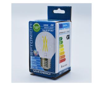 Bec led sferic Vintage filament 4W (32W), E27, G45, 400lm, lumina rece (6000K), clar, Optonica