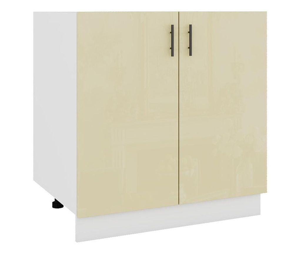 Kitchen Base Cabinet for Sink, Sani Glamur, 80x48x82 cm, Glossy Beige