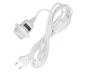 Cablu adaptor 5m cu dulie E27 si intrerupator, Kwmobile, Alb, PVC, 41703