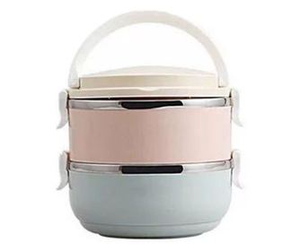 Set caserole alimentare, lunch box cu 2 recipiente din oțel inoxidabil, capacitate 1400 ml, prevăzut cu mâner și valvă de aerisi