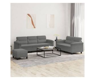 Комплект дивани с възглавници, 3 части, тъмносив, микрофибър