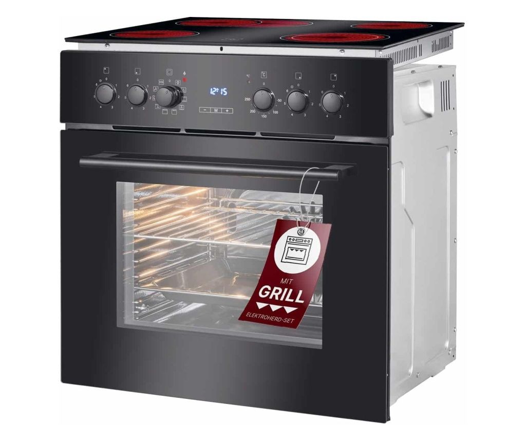 Set plita vitroceramica si cuptor electric cu convectie incorporabil, 56 litri, Bomann, EHBC7937N, 380 V, negru