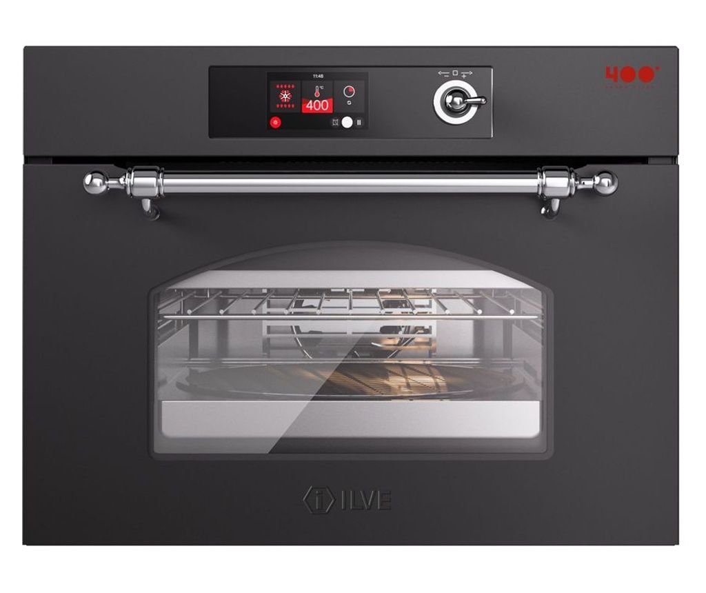Beépíthető elektromos légkeveréses sütő, 37 liter, ILVE, Nostalgie, Multioven, Fekete/Ezüst