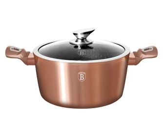 Oala marmorata cu capac 28 cm Rose Gold Metalic Line Berlinger Haus BH 1516N