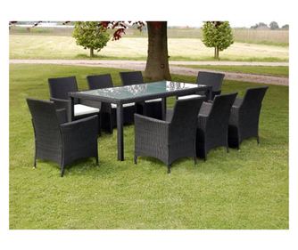 Vanjski set namještaja s jastucima, 9 dijelova, crna boja, poliratan