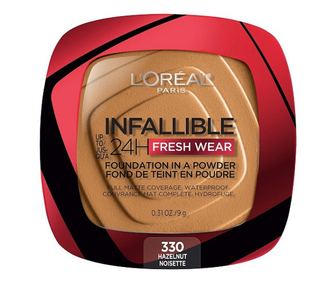 Arcpúder, Loreal, Infallible 24H Fresh Wear, púderes alapozó, 330 mogyoró, 9 g
