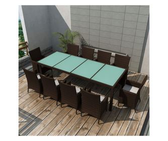 Vanjski set namještaja s jastucima, 11 dijelova, smeđi, poliratan