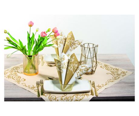 Servetele de masa festive Linclass - Pomp (Auriu-Alb) / 40 x 40 cm / 50 buc