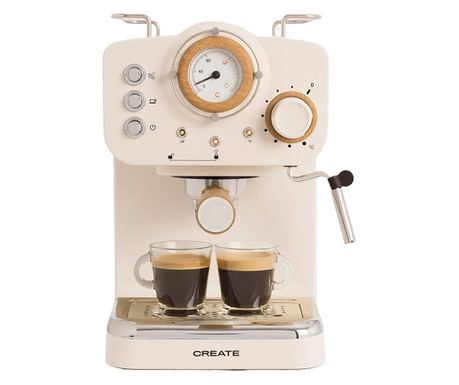 Manuális Retro Espressor CREATE, Thera Retro, 15 bar, 1,25 liter, ideális minden kávékülönlegességhez, kompatibilis az őrölt káv