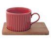 Set de cești din porțelan cu farfurii din lemn de acacia, roșu/gri (2 x 250ml)