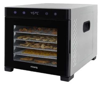 H.Koenig szárító, DSY900, 650W, hőmérséklet 35-70C, légkeverés, érintőképernyő, LED képernyő, 24 órás időzítő, 6 mobil és cserél