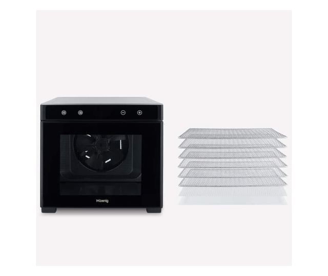 H.Koenig szárító, DSY900, 650W, hőmérséklet 35-70C, légkeverés, érintőképernyő, LED képernyő, 24 órás időzítő, 6 mobil és cserél