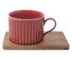 Set de cești din porțelan cu farfurii din lemn de acacia, roșu/gri (2 x 250ml)