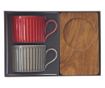 Set de cești din porțelan cu farfurii din lemn de acacia, roșu/gri (2 x 250ml)