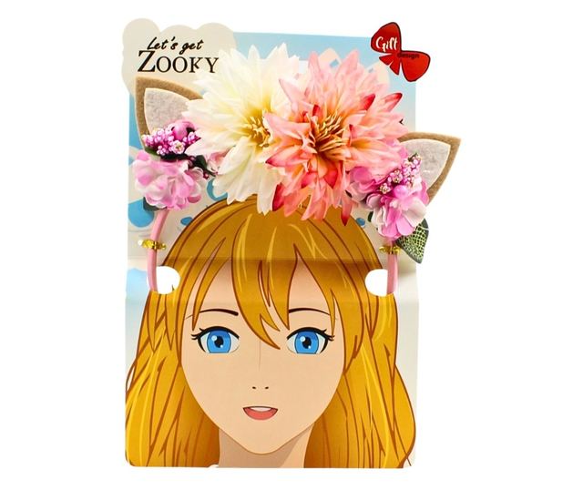 Coroniță păr model urechiușe cu crizanteme roz