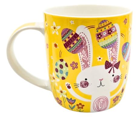 Cană pentru copii, culoarea galben, design tematic cu motive pascale, 370 ml