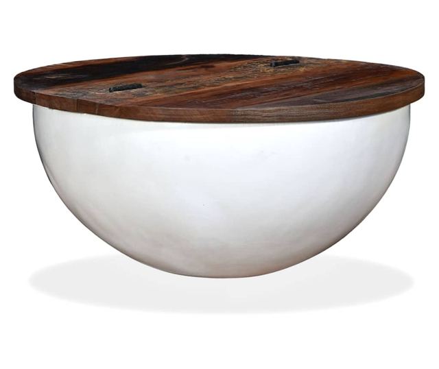 Stolić za kavu, bijeli, reciklirano masivno drvo, oblik zdjele