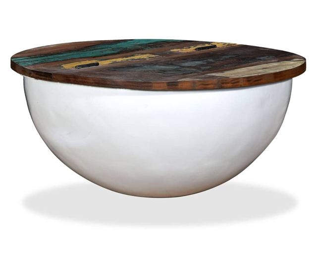 Stolić za kavu, bijeli, reciklirano masivno drvo, oblik zdjele