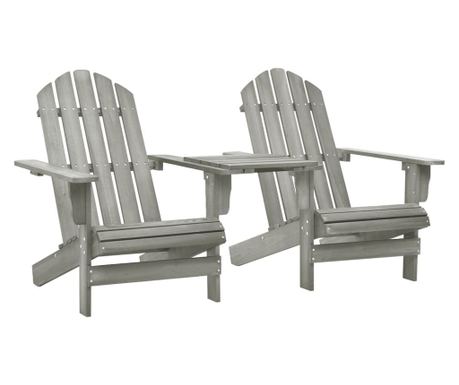 Градински столове Adirondack и чай маса, сиви, масивна ела