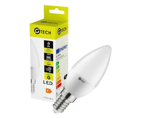 Bec LED lumanare GTV, E14, 3W(21W), 260 lm, lumina calda (3000K), clasa energetica F