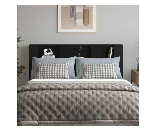 Headboard with Cabinet, Black, 180x18.5x104.5 cm