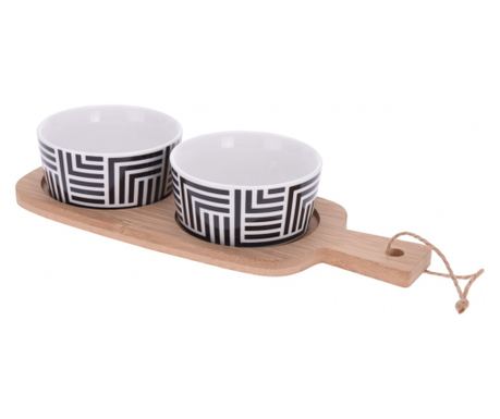 Vynikající domácí tapas servírovací sada, bambus/porcelán, 25x10x1 cm, vícebarevná