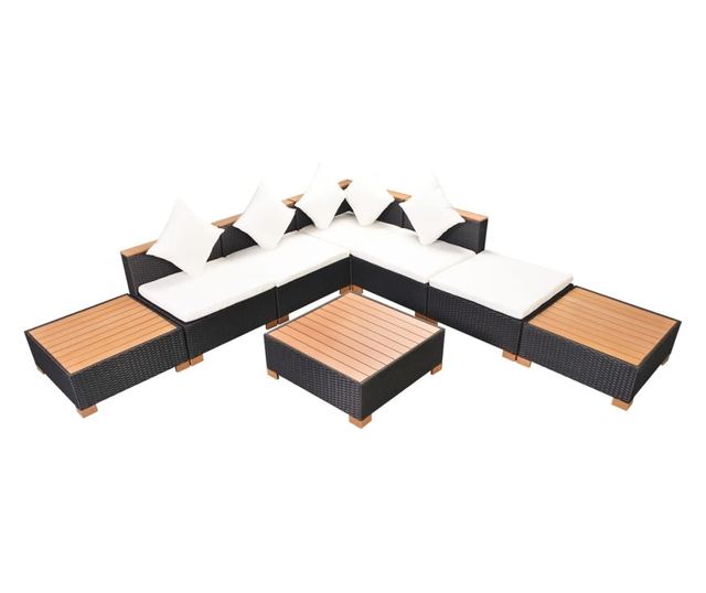 Vrtni namještaj s jastucima, 8 dijelova, crna boja, poliratan