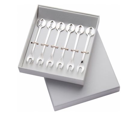 Комплект от 6 малки вилички Casa Bugatti, Kiss, неръждаема стомана, подаръчна кутия, премиум материал, гланцово покритие, сребро