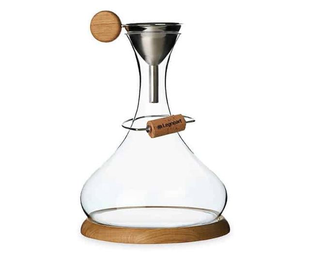 Legnoart boros dekanter ajándékkészlet, Langhe, 4 db, fúvott kristály dekanter, ólommentes, űrtartalom 2,5 L, tölgy prezentációs