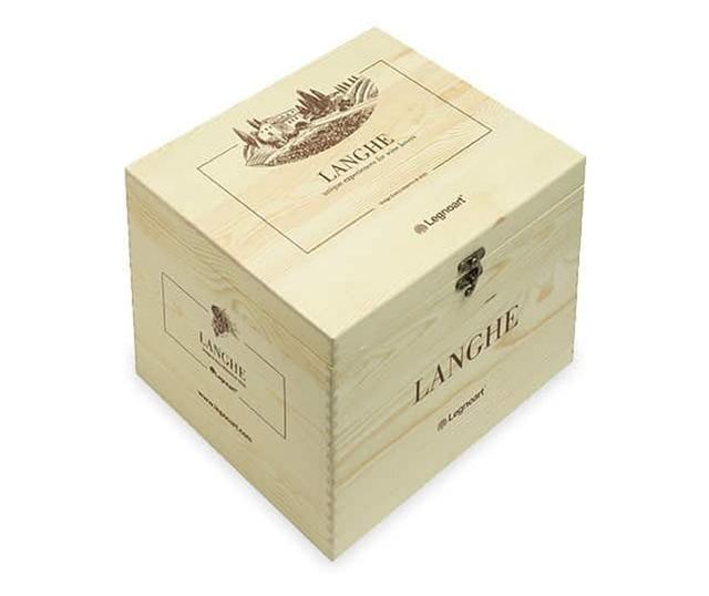Legnoart boros dekanter ajándékkészlet, Langhe, 4 db, fúvott kristály dekanter, ólommentes, űrtartalom 2,5 L, tölgy prezentációs