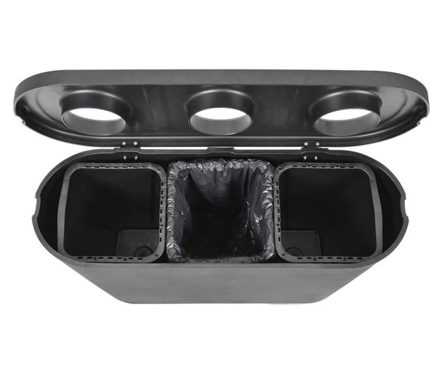 Кошче за селективно събиране Rubbermaid, Triomf, капацитет 3 х 45 литра, 3 отделения за хартия/пластмаса/битови отпадъци, идеалн