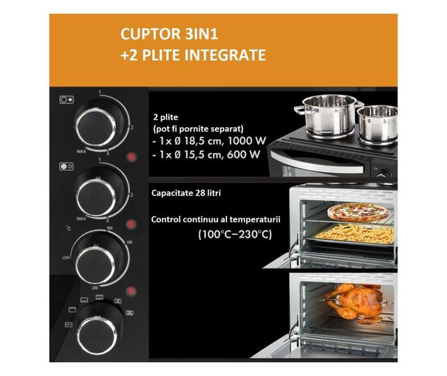 Електрическа фурна с конвекция, 28 литра, Bomann, KK6059CB, черна