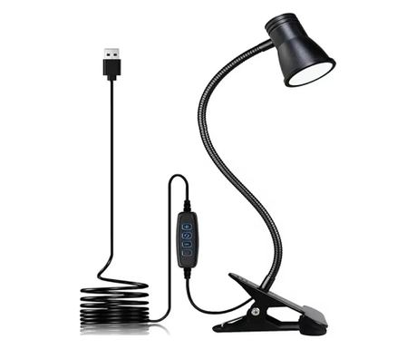 Lampă de birou LED echipată cu o clemă convenabilă pentru montarea pe masă, 3 nivele de intensitate, alimentare USB, Gonga® Negr