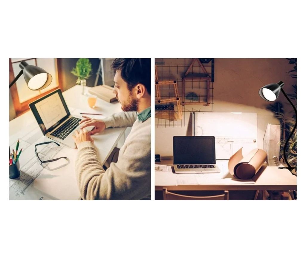 Lampă de birou LED echipată cu o clemă convenabilă pentru montarea pe masă, 3 nivele de intensitate, alimentare USB, Gonga® Negr - 2