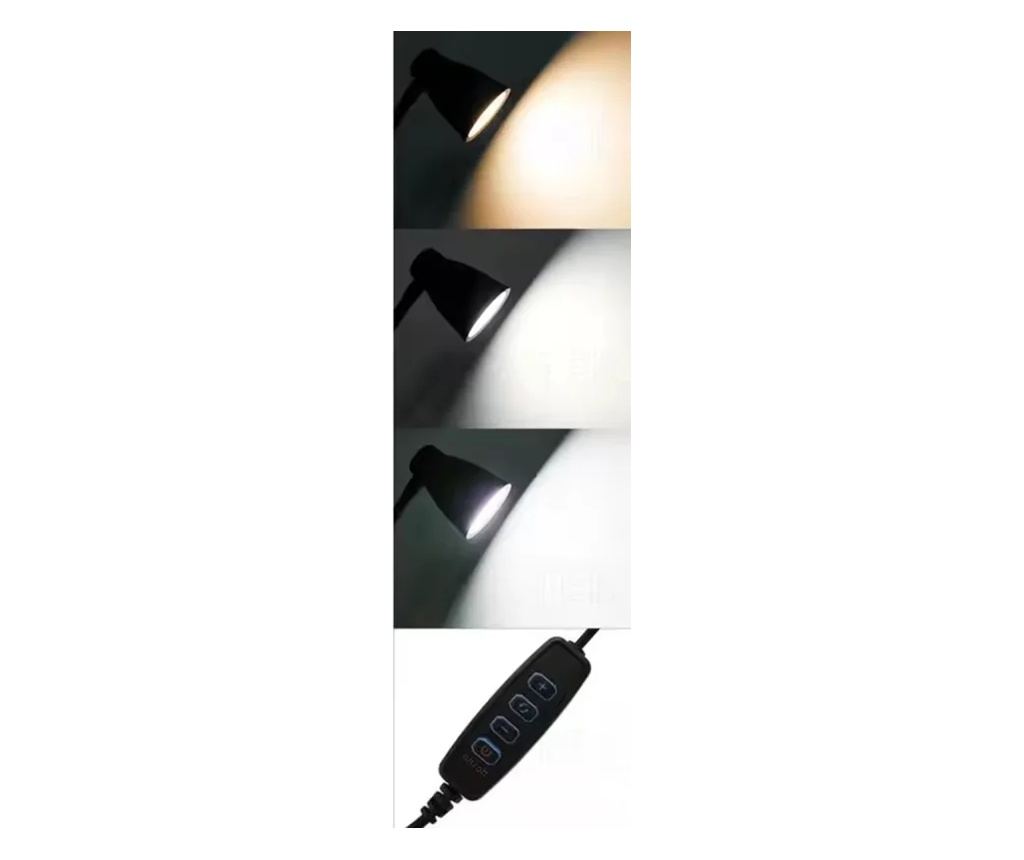 Lampă de birou LED echipată cu o clemă convenabilă pentru montarea pe masă, 3 nivele de intensitate, alimentare USB, Gonga® Negr - 4