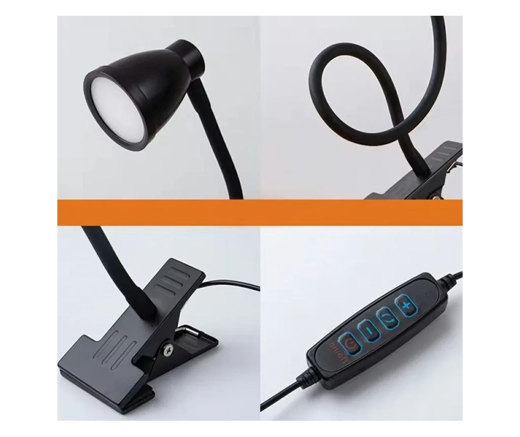 Lampă de birou LED echipată cu o clemă convenabilă pentru montarea pe masă, 3 nivele de intensitate, alimentare USB, Gonga® Negr - 6